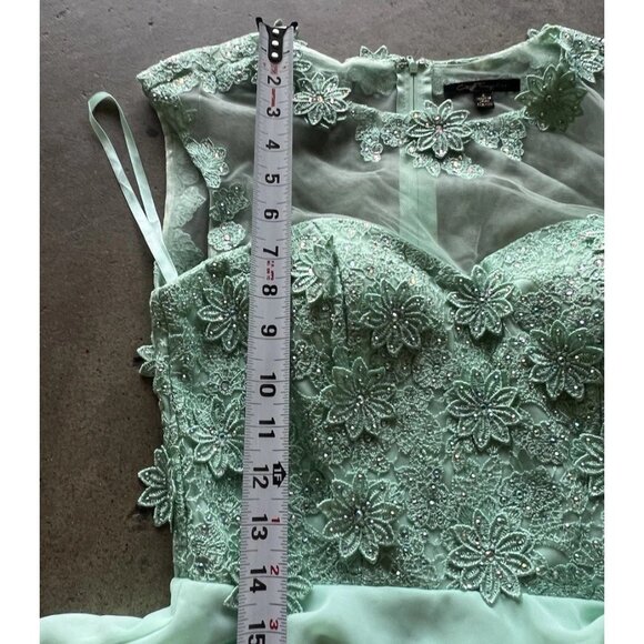 Vintage City Triangles Long Green Mint Dress Prom White Stones Women’s Sz 3 - Picture 11 of 16